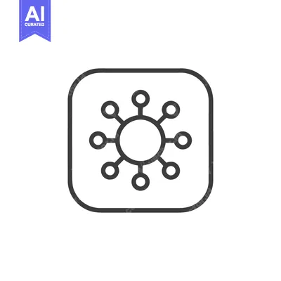 Aset premium populer: Minimalist Network Icon: Central Node with Connected Circles in Rounde