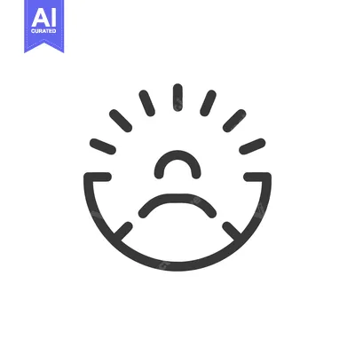 Aset premium populer: Minimalist Sad Face Icon with Radiating Lines, Dark Gray on White Back