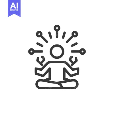Aset desain premium: Meditating Figure Surrounded by Data Points, Line Art Illustration