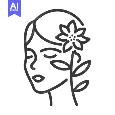 Aset premium populer: A stylized line drawing portrays a woman with a floral accent