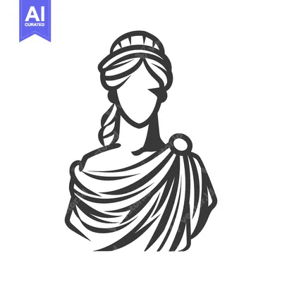 Premium design asset: An illustrated statue of a woman wearing drapery and a crown