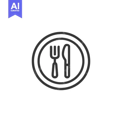 Aset premium populer: Minimalist Plate Icon: Fork and Knife on Round Dish, Line Art