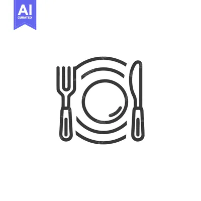 Minimalist Line Art: Plate Setting with Fork and Knife Icon