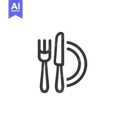 Aset premium populer: Minimalist Dining Icon: Fork, Knife, and Plate Outline Design