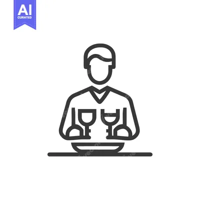 Aset desain premium: Elegant Dining: Minimalist Icon of a Person with Wine Glasses and Plat