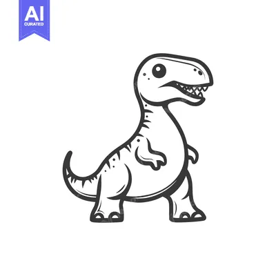 Aset premium populer: An illustrated cartoon dinosaur stands with sharp teeth and a tail