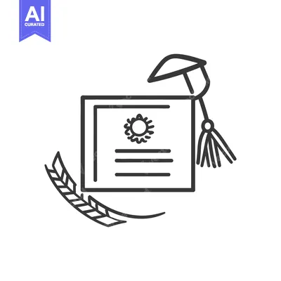 Premium design asset: A line art image of a graduation diploma and cap with a tassel