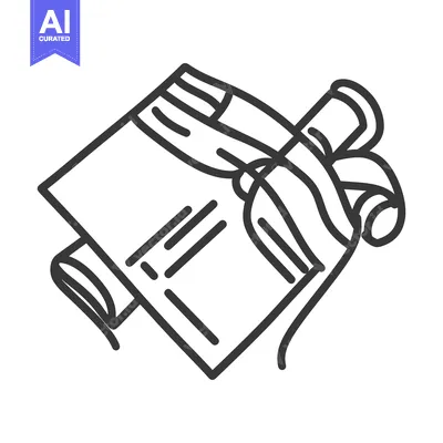 Premium design asset: Simple black line drawing of a rolled scroll and paper