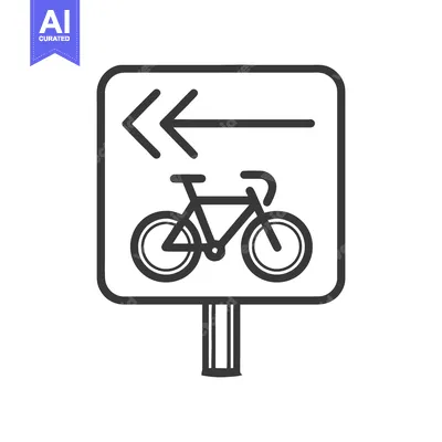 Premium design asset: Bicycle Lane Sign with Left Turn Indication, Black and White Icon
