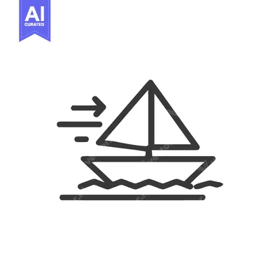 Premium design asset: Minimalist Sailboat Icon with Wind, Outlined Vector Illustration