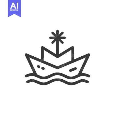 Popular premium asset: Minimalist Paper Boat Icon with Star Mast on Wavy Water, Isolated