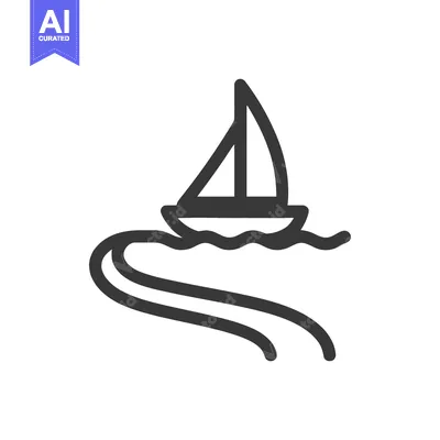 Aset premium populer: Minimalist Sailboat Icon on Wavy Water, Nautical Symbol, Simple Line A