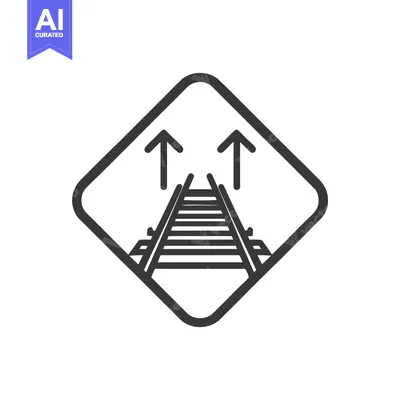 Aset desain premium: Train Tracks with Arrows in Diamond Frame: Minimalist Black and White