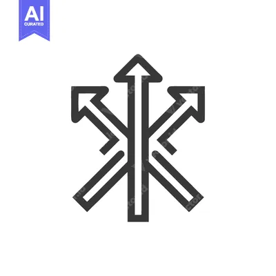 Three-Way Arrow Junction: Bold Line Art Symbolizing Diverging Paths, C