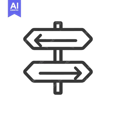 Minimalist Directional Signpost Icon with Arrows Pointing Left and Rig