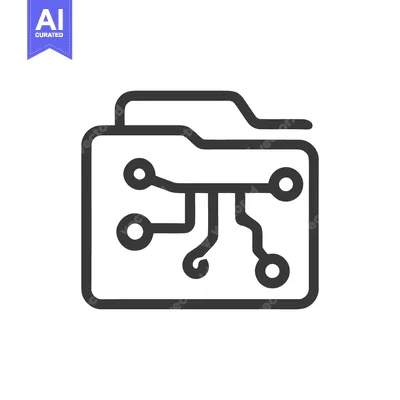 Aset desain premium: Digital Data: Folder Icon with Circuit Board Design in Black Outline