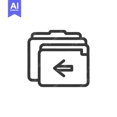 Minimalist Folder Stack Icon with Left Arrow, Outline Style