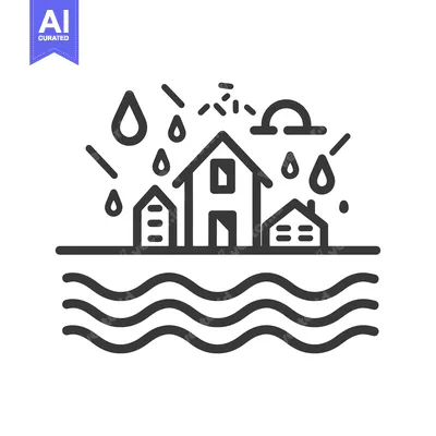 Aset desain premium: Houses experiencing heavy rainfall and being affected by flooding wate