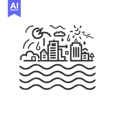 Aset premium populer: A graphic depicts the process of the water cycle over a cityscape