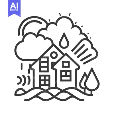 A house scene depicting a weather event with rain and sunshine
