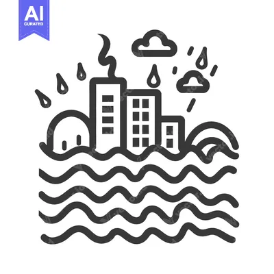 Aset desain premium: Urban buildings are flooded during heavy rain and weather
