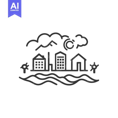 Premium design asset: An outline drawing of a cityscape with nature elements