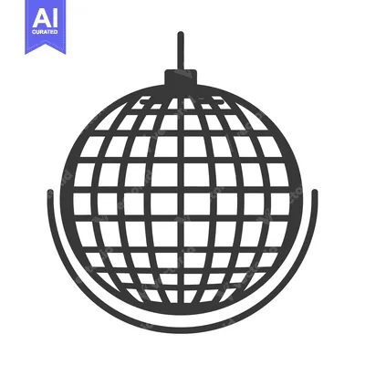 Aset desain premium: A black and white illustration of a disco ball hanging