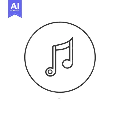 Aset desain premium: Minimalist Music Note Icon in Circle, Black Outline on White Backgroun