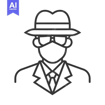 Aset premium populer: A grayscale line drawing of a person in a fedora