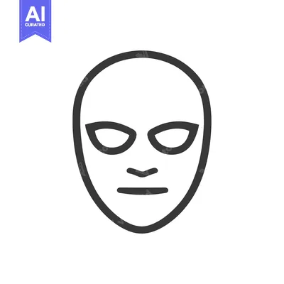 Aset desain premium: A simple outlined face mask with eyes and a nose shown