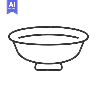 Aset desain premium: A simple outlined illustration depicting a small ceramic bowl