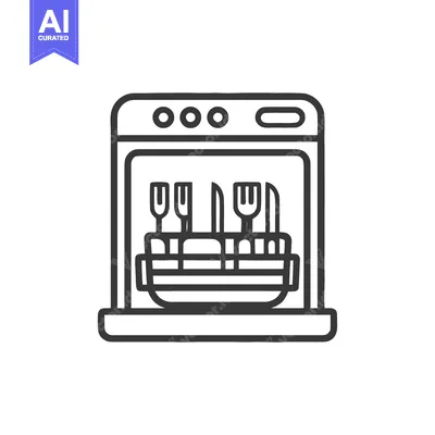 Minimalist Dishwasher Icon with Cutlery, Clean Kitchen Appliance