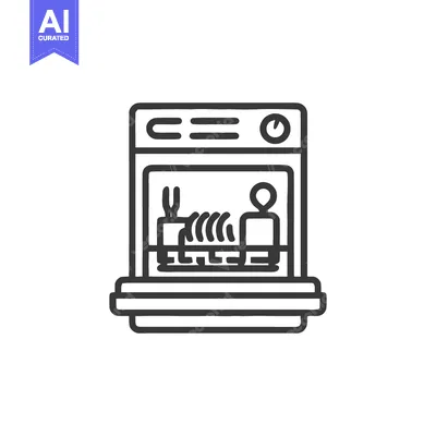 Aset premium populer: Dishwasher Icon: Modern Outline Style, Kitchen Appliance, Clean Dishes