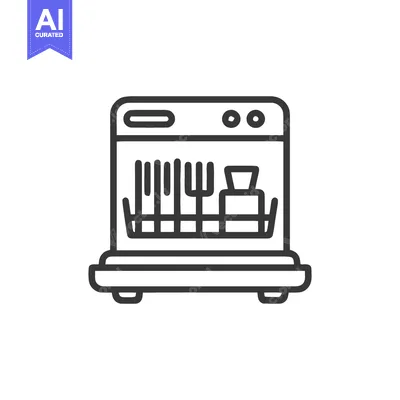 Aset premium populer: Minimalist Dishwasher Icon: Clean Kitchen Appliance Line Art Illustrat
