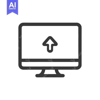 Aset desain premium: Upload Icon on Computer Screen, Minimalist Line Art Design