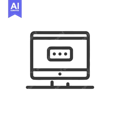Aset desain premium: Minimalist Computer Icon with Loading Dots on Screen, Black Outline on