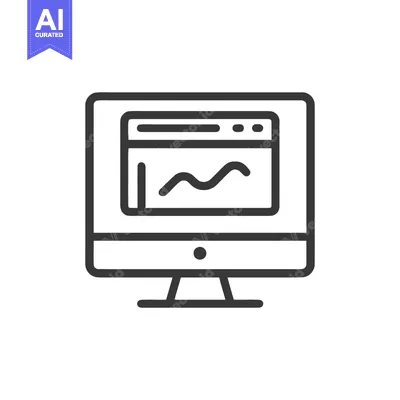 Aset desain premium: Minimalist Computer Icon with Data Graph Displayed on Screen, Outline