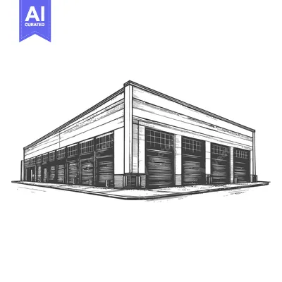 Aset desain premium: Hand Drawn Illustration Of A Large Warehouse Building