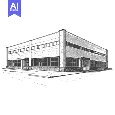 Aset desain premium: Hand Drawn Sketch Of A Modern Brick Warehouse Building