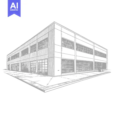 Aset premium populer: Architectural Sketch of a Modern Warehouse Building