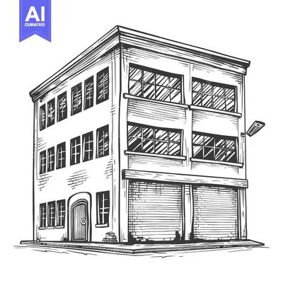 Aset desain premium: A Sketch of a Three Story Brick Building
