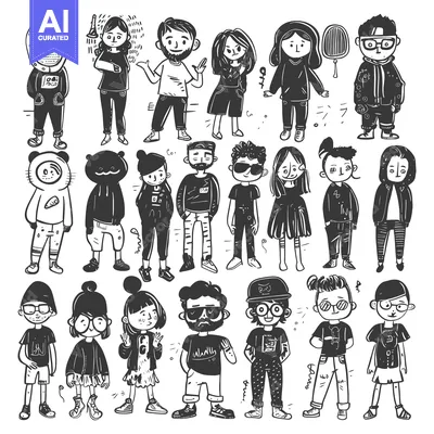 Premium design asset: Diverse Group of Cartoon Characters with Unique Styles