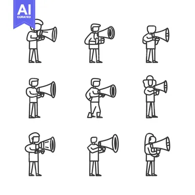Aset premium populer: Diverse People Holding Megaphones for Announcement or Protest