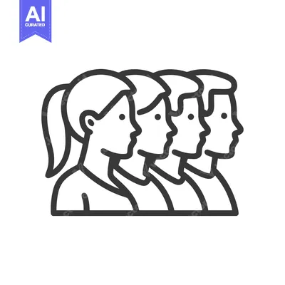 Aset desain premium: Minimalist Line Art: Diverse Group of People in Profile View