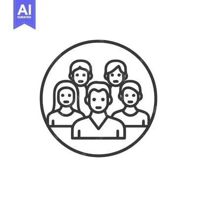 Premium design asset: Group of People Icon: Diverse Team in Circle, Outline Style
