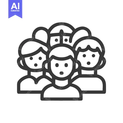 Aset premium populer: Crowd Icon: Diverse Group of People, Simple Line Art Illustration