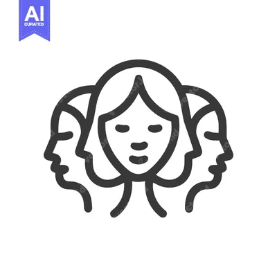 Aset premium populer: Three Faces Icon: Mental Health, Identity, and Perspective Symbolism