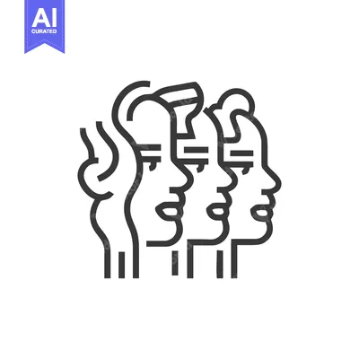 Aset desain premium: Minimalist Line Art: Three Faces in Profile, Diversity and Unity Conce