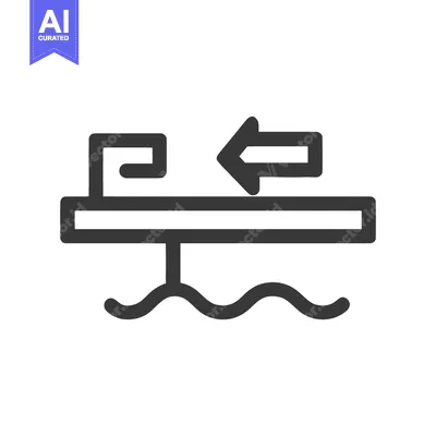 Premium design asset: Minimalist Icon of a Bridge with Arrow, Water Waves, and Geometric Des