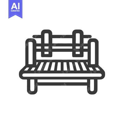 Aset desain premium: Minimalist Park Bench Icon: Simple Line Art Design on White Background